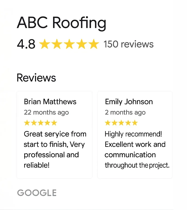 Google Reviews Roofing Company