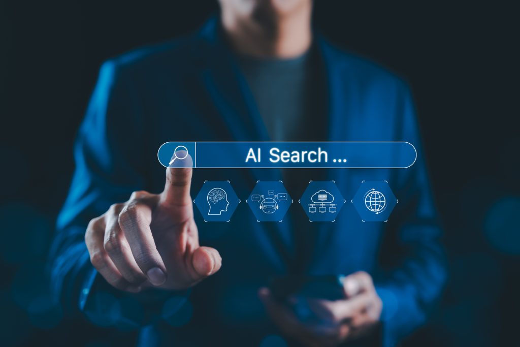 Man Pointing at AI Search Bar